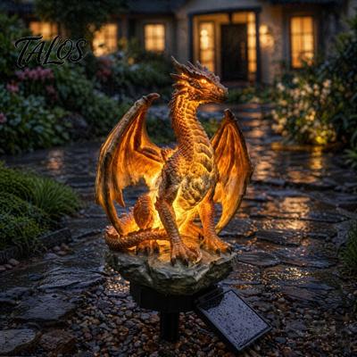 Solar Dragon Statue Light Garden Light, Savage Statue, Wild Man Sculpture, Warm Lantern Resin Outdoor Night Decor for Patio Yard Courtyard Magical