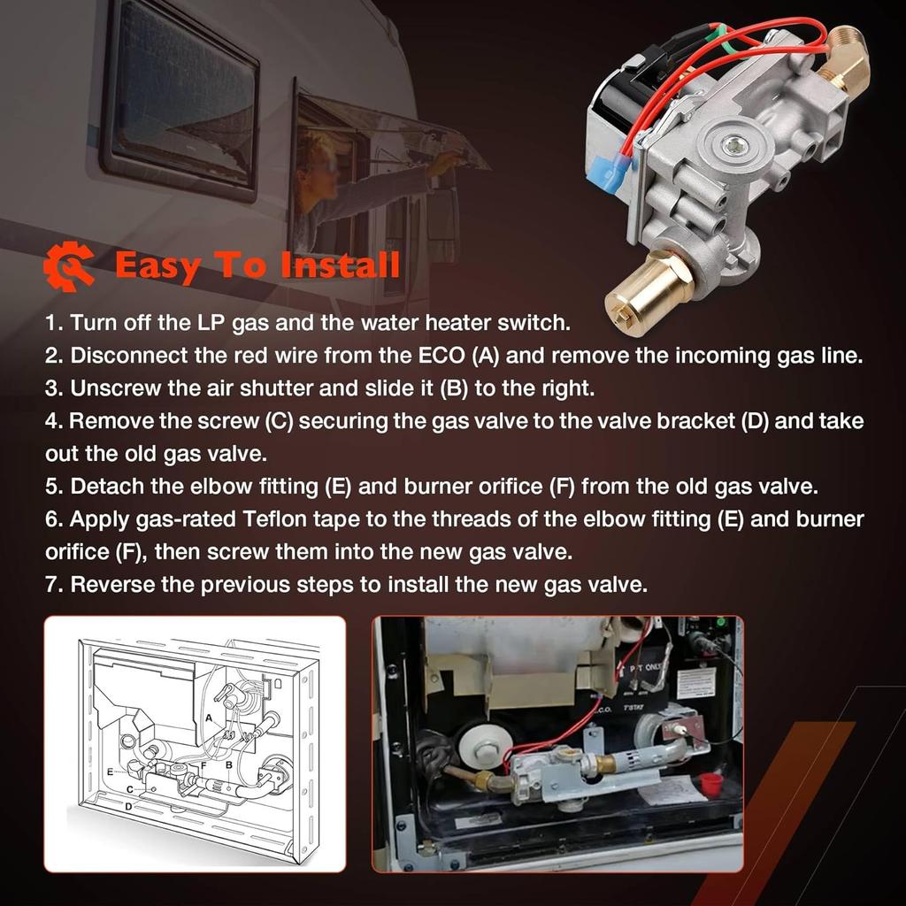 GC10A-4E 92089 RV Water Heater Gas Valve – Compatible With Atwood 10 Gal Water Heaters G10-1E, G10-3E, GC10-1E, GC10A-2E, GCH10A-3E, GC10A-3E