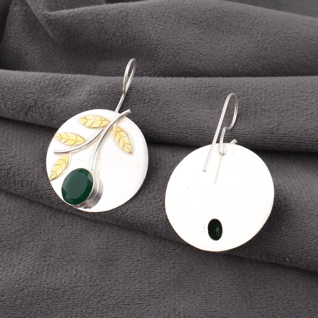 Green Onyx Earrings, Handmade Gemstone Earrings, 925 Solid Sterling Silver Earrings Antique Jewelry, For Engagement Gift