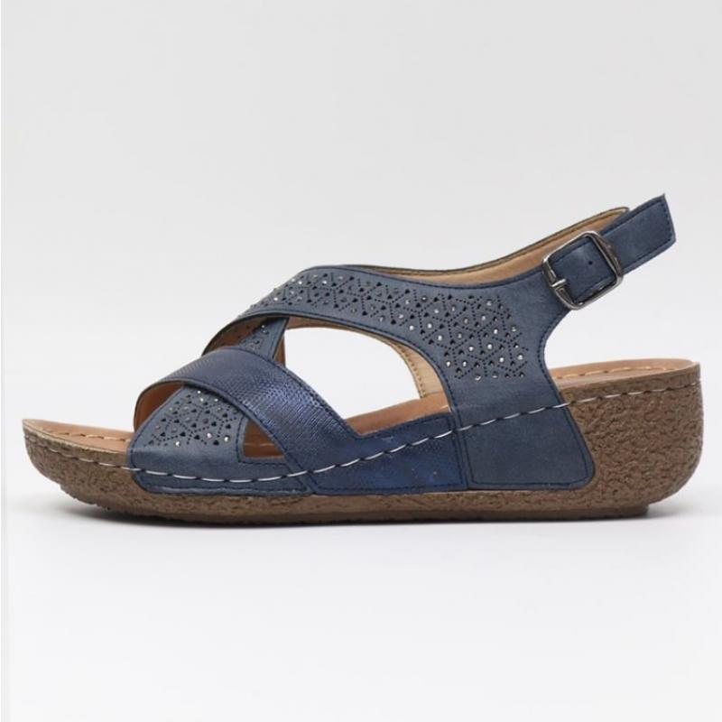Melting Brown Women Wedge Heel Sandals Punching Strap Vacation Sandals