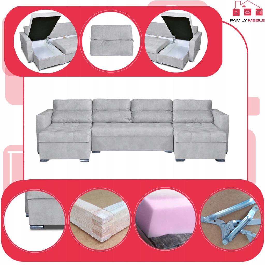 Varius BIG Corner Sofa Bed with Sleeping Containers Family Furniture Gray