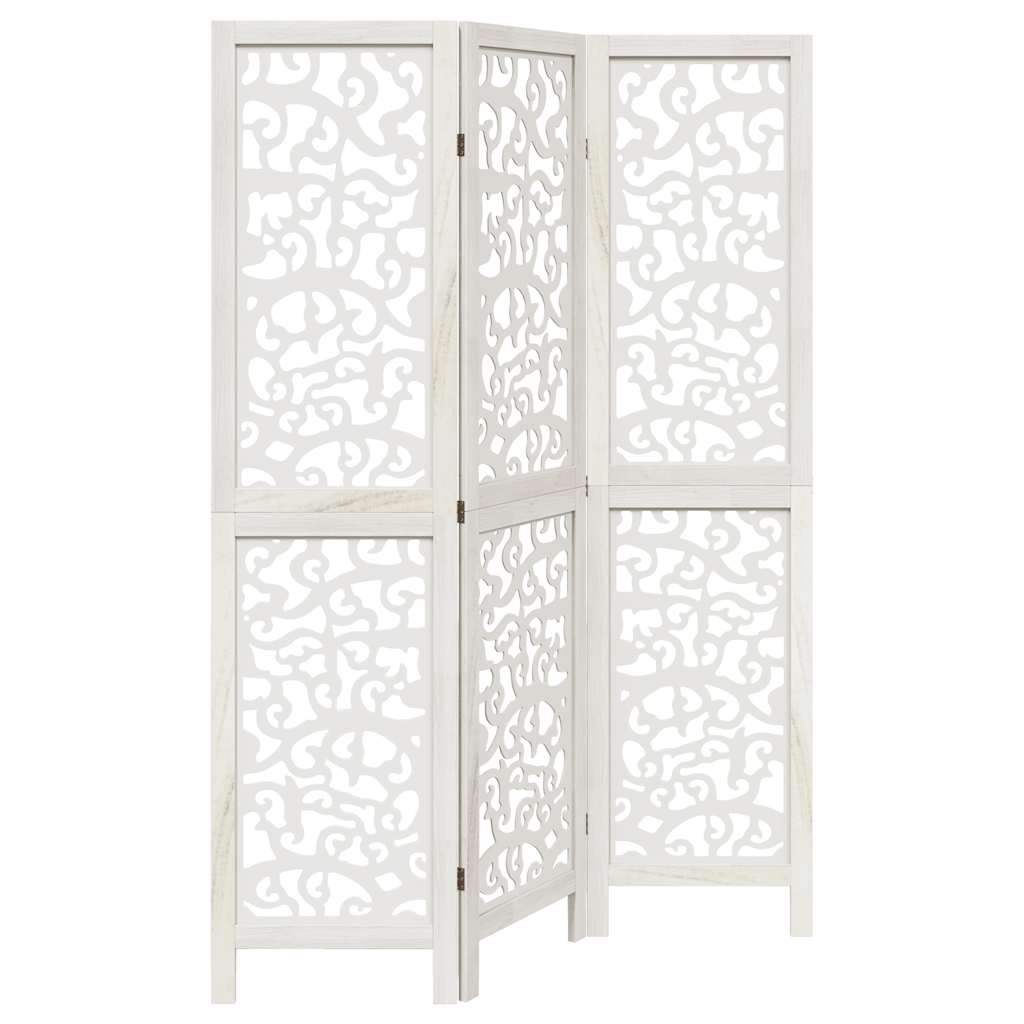 3 Piece Room Divider White Solid Paulownia Wood