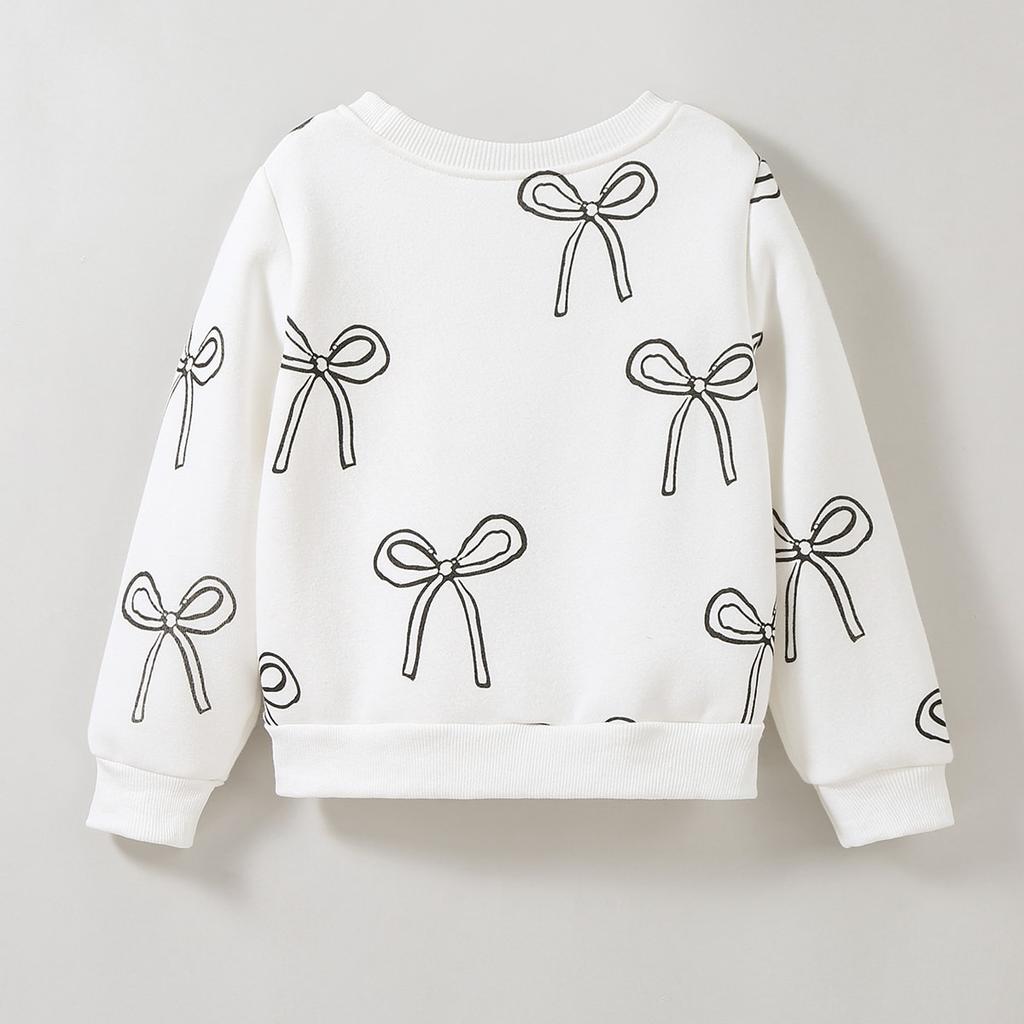 2-7 Years Kids Girl Round Neck Sweatshirt Cute Bowknot Print Long Sleeve Top Shirts