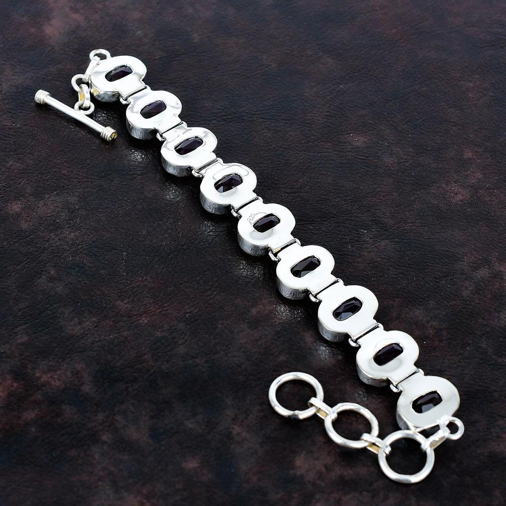 Fasetowana bransoletka z ametrynu bransoletka z kamieni naturalnych srebro próby 925 regulowany łańcuszek bransoletka ręcznie robiona biżuteria z ametrynu prezenty dla kobiet