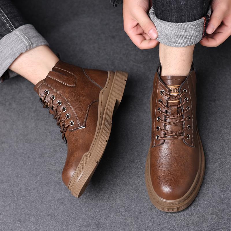 2026 New Cott-lined Men's Ankle Boots, Retro British High-top Men's Boots, Spring and Autumn Outdoor Men's Motorcycle Boots