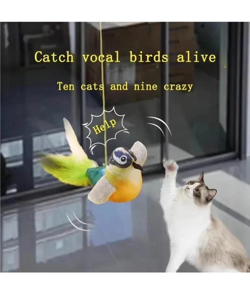 Das Haustierkatzenspielzeug imitiert den Vogelgesang, um die Katze zu unterhalten, elastisches Seil zur Linderung von Langeweile und Kratzfestigkeit, kann nicht fliegen