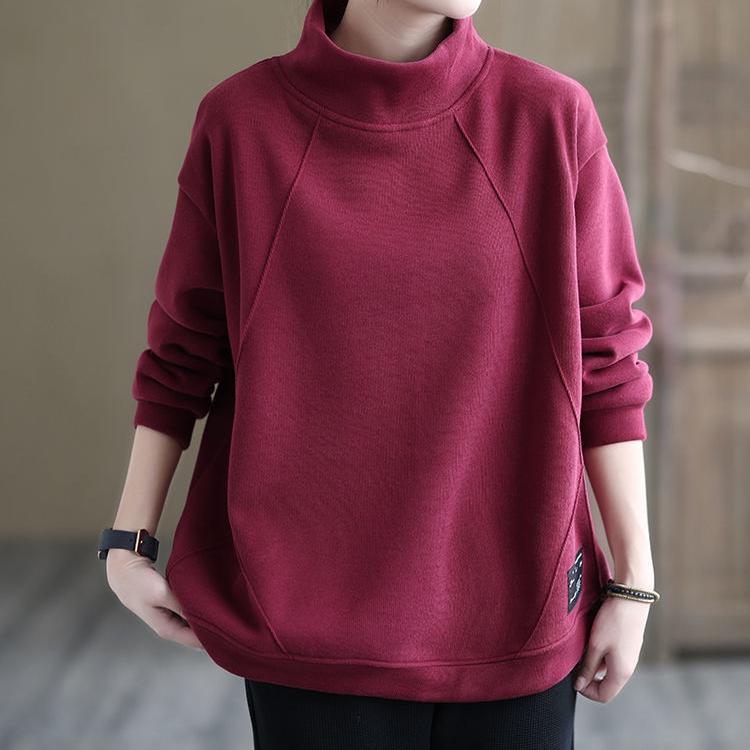 

Женская толстовка 2025 Осень и Зима Однотонная Свободного кроя С полувысоким воротником Пуловер без капюшона С длинным рукавом Топ с толстым вельветом 3XL