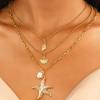 Bohemian Gold Color Starfish Shell Pendant Necklace For Women Beach Choker Pearl Chains Neck Summer Party Jewelry Gift