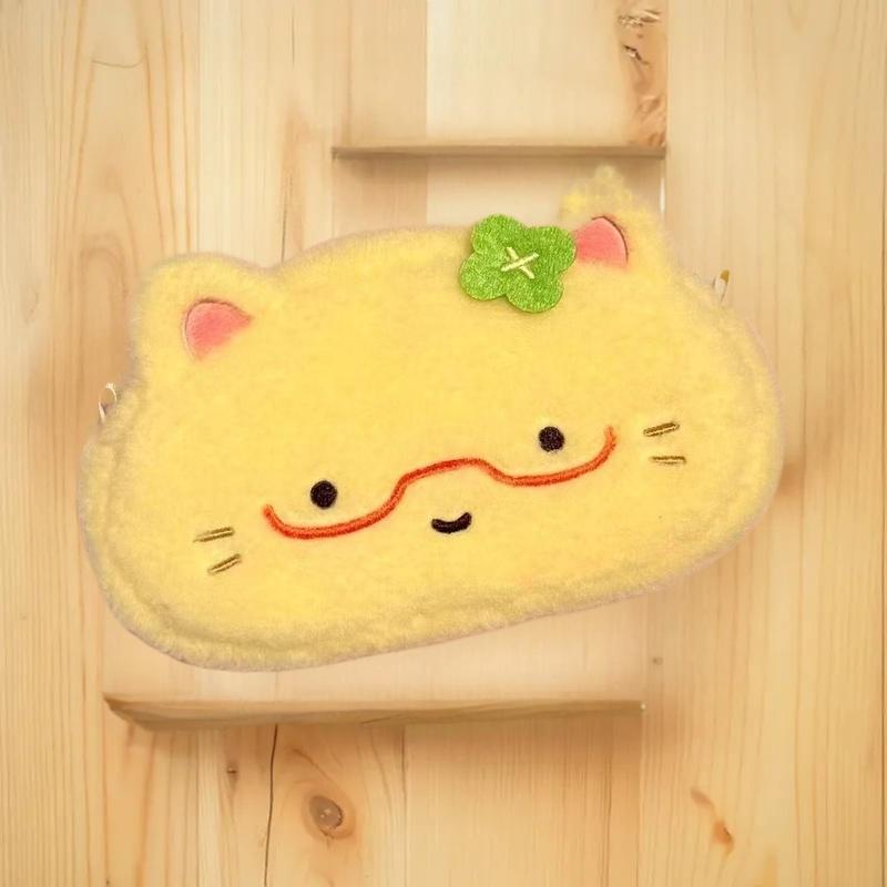 Cartoon Plush Pencil Case Cute Omelette Kitten Pen Bag Large Capacity Stationery Bag Cosmetic Bag Girls Gifts