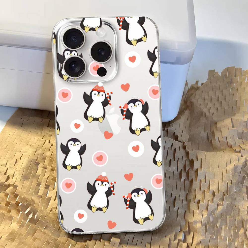 Cute Cartoon Penguin Phone Case For Transparent IPhone 17 Air 11 12 13 14 15 16 17 Pro Max Plus Shockproof Soft Cover