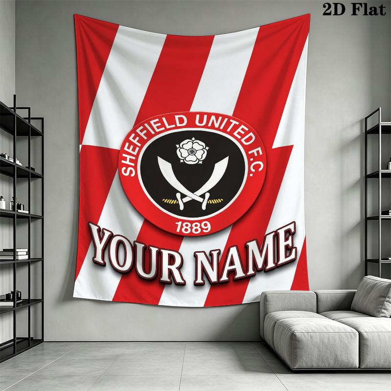 Custom Name Sheffield United FC Wall Tapestry Aesthetic Wall Hanging Printed Fabric Blanket Decorative Tapestries for Bedroom Living Room Home Decor