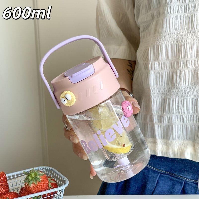 600/800Ml Large Capacity Sports Water Bottle With Hidden Straw Portable Sealed Leak-Proof Plastic Cup Outdoor Travel Camping 600ml