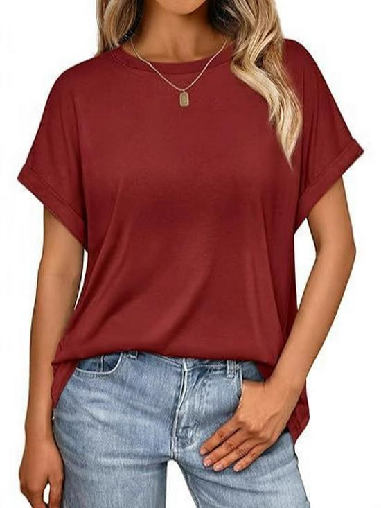 2026 Sommer Damen Einfarbig Locker Rundhals Kurzarm T-Shirt