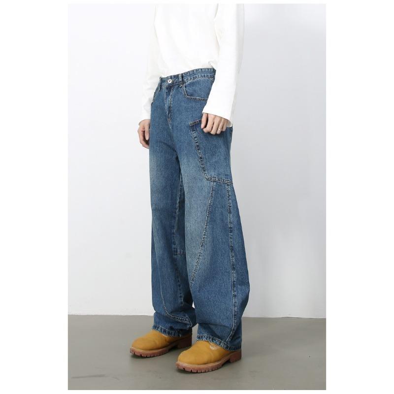 Vintage Gallery-shaped Machete Jeans Men's Loose Structure Design Sense Wide-leg Pants Straight Loose Jeans for Men Fashionable and Comfortable Pants