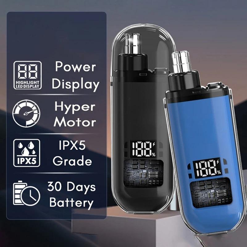 Electric Nose Hair Trimmer Painless Nose Hair Clipper USB Charging Dual-Edge Blades Portable LCD Display Men Mini Nose Hair Trim