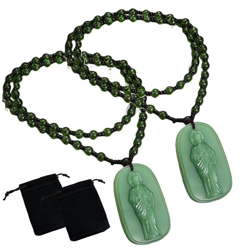 St. Jude Thaddeus 3D Relief Pendant Necklace Black Gold Faux Jade Finish – Symbolizing the warding off of malevolent forces purification