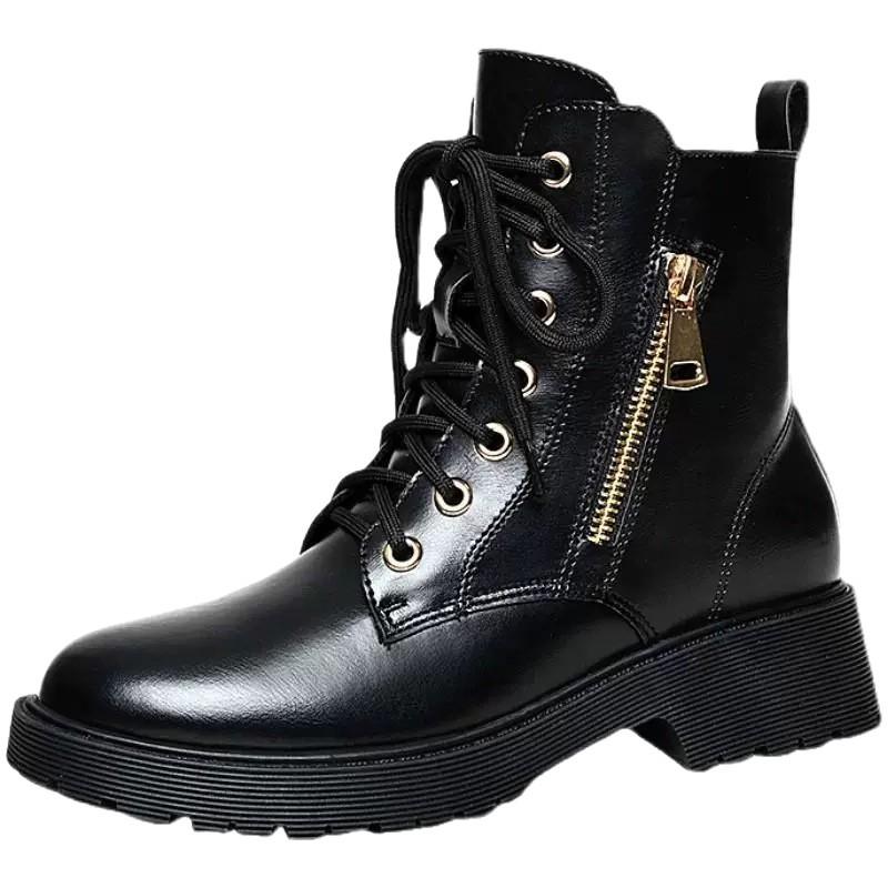 Cizme Martin de damă din piele moale antiderapantă 2025 toamnă și iarnă noi populare călduroase cu toc gros cizme versatile de damă în stil britanic