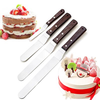 FAIS DU 4 6 8 10 Inch Spatula Cake Decorating Tools Stainless Steel With Wood Handle Knife Spatula for Cake Smoother Icing