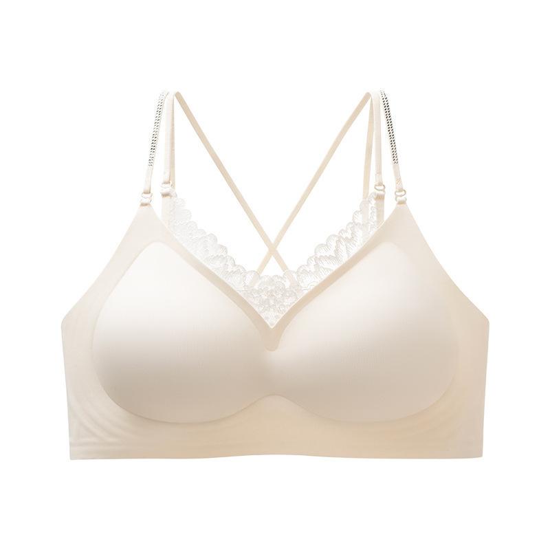 French V-neck Lace Diamond Shoulder Strap Multi-wearing Method Seamless Underwear Women's Small Breasts Gather Invisible Liquid Foundation Bra Cover