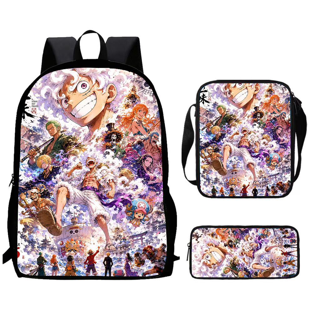 One Piece 15-Inch Mochila 3 PCS Lightweight Durable School Backpack With Crossbody Bag And Pencil Case For Boys Girls Ages 6-10