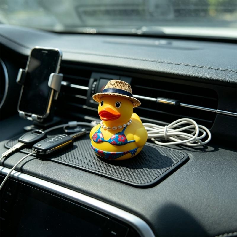 Dashboard Duck Figurine Beach Duck Ornament for Desk Shelf Counter Display with Summer Vacation Style Home Accent