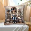 1Pc Cartoon Reading Girl Themed Printed Throw Pillow Cover, Suitable For Sofa,Bedroom,Living Room,A Healing Gift For Book Lovers