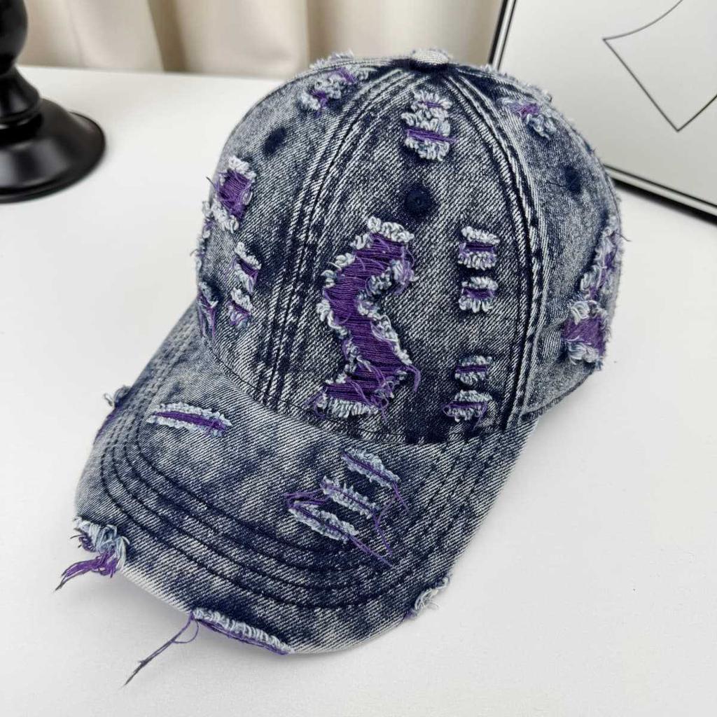 Retro Denim Perforated Baseball Cap Breathable Duck Sun-Shading Spring Summer Unisex Brushed Color