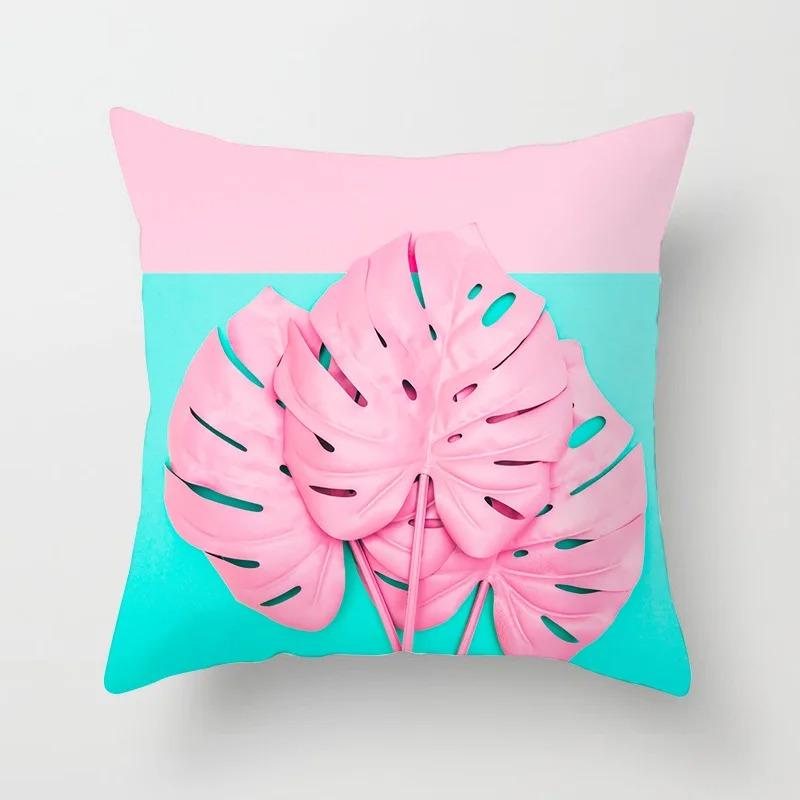 Pink Tropical Leaf Pillowcase Office Living Room Home Pillowcase Car Ornaments
