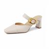 Comemore Baotou Sandal Slippers Summer New Casual Outside Wear Leather High-heeled Solid Mules Half Slipper for Women