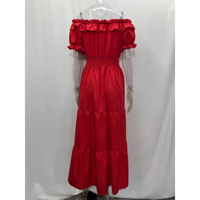 GMXIA Women's Dresses Fashion Temperament Ruffle One Shoulder Bubble Sleeve Dresses