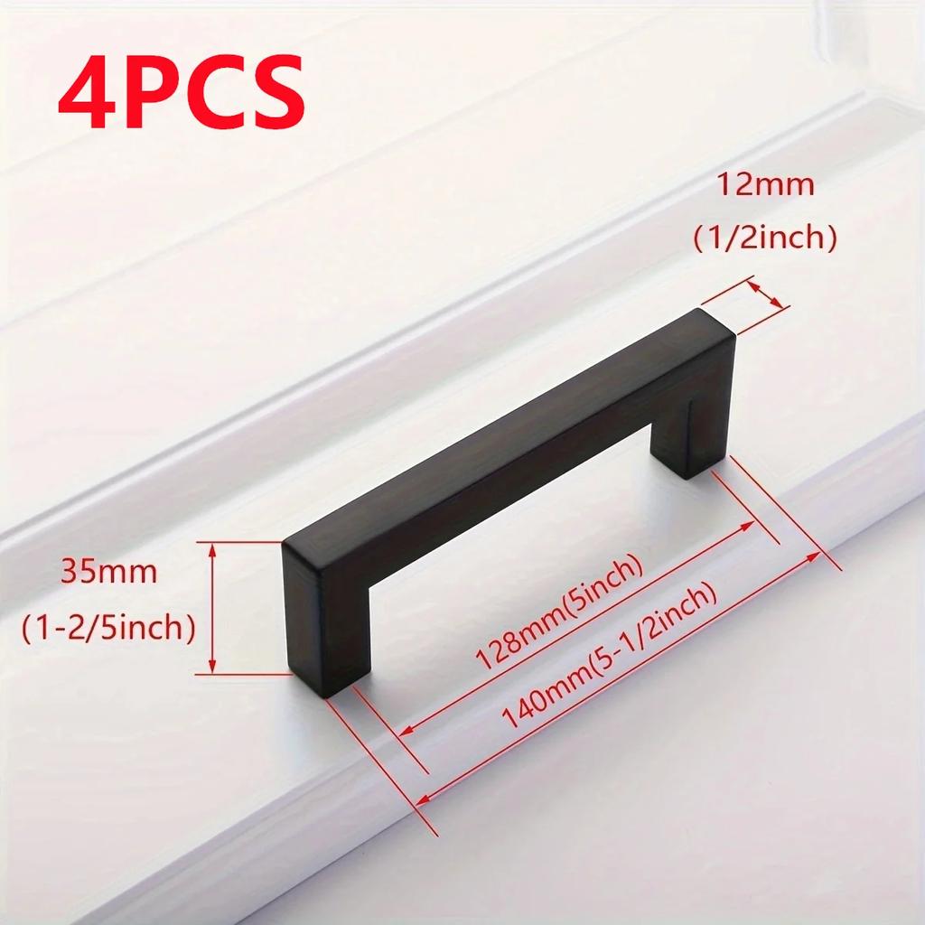 4Pcs Square Cabinet Pulls Stainless Steel Kitchen Drawer Pulls Cabinet Handles Overall Pull Cupboard Handle Wardrobe Door Knobs