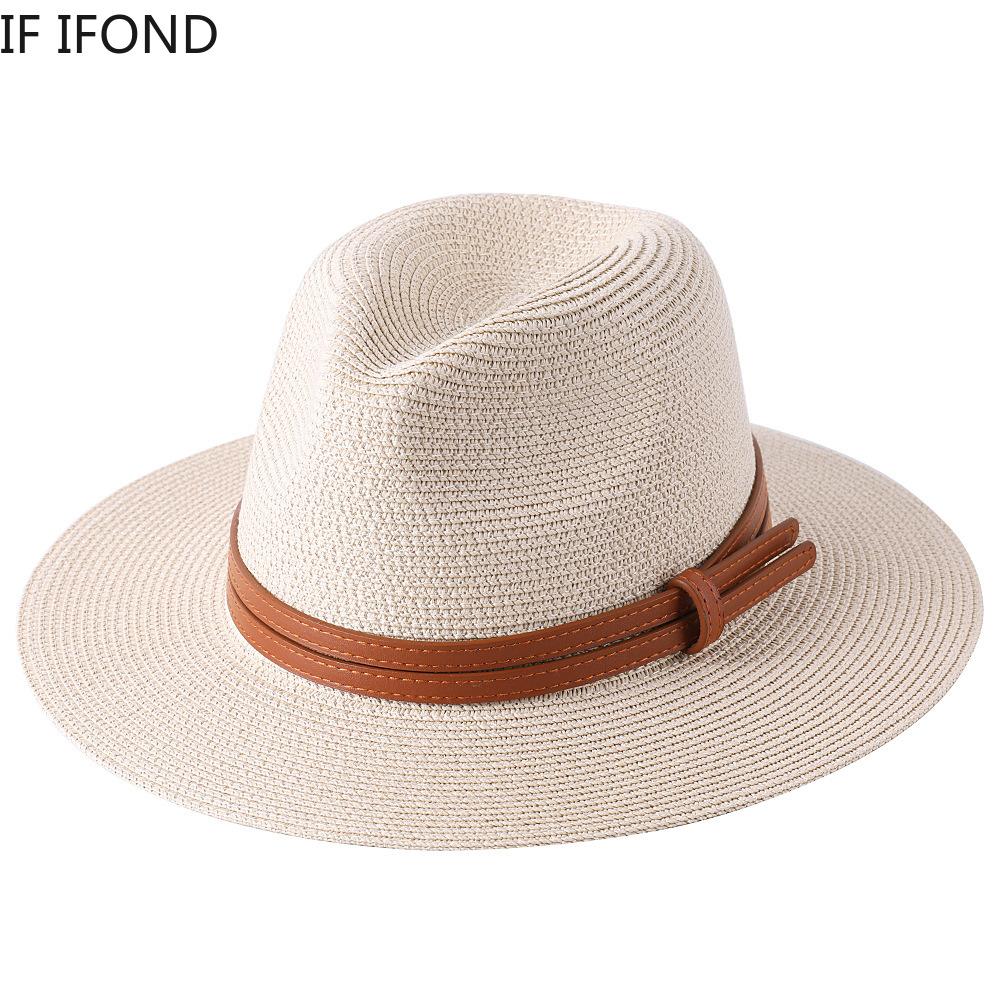 56-58-59-60CM Neuer natürlicher Panama-Strohhut mit weicher Form, Sommerhut für Damen/Herren, breite Krempe, Strand-Sonnenkappe, UV-Schutz, Fedora-Hut
