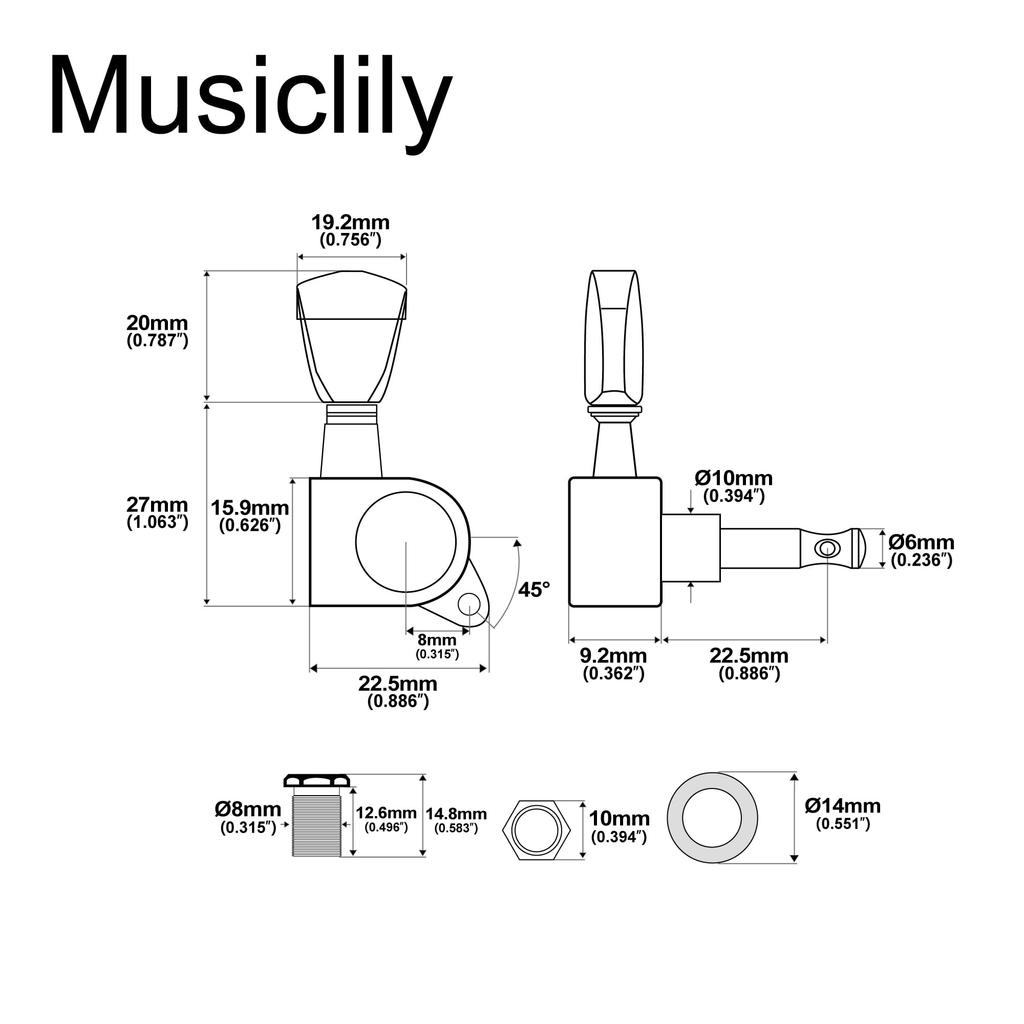 Musiclily Pro 6-Saiten Stratocaster/Telecaster Gitarrenmechaniken mit goldenen Keystone-Knöpfen