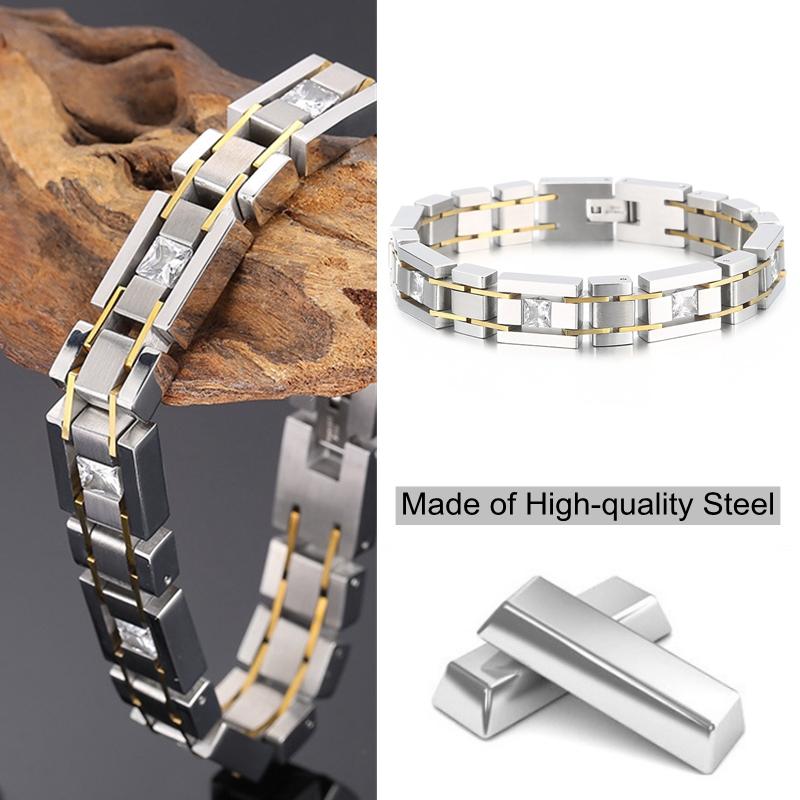 12mm gebürstetes Armband CZ Schmuck Geburtstagsgeschenke für Freund Vergoldetes Edelstahl-Kettenarmband für Männer