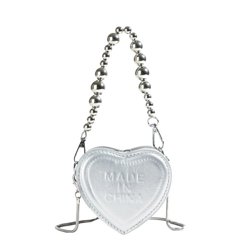 2024 Adorable Heart Shaped Mini Beaded Handbag Chic Pu Shoulder Bag For Casual Outfits