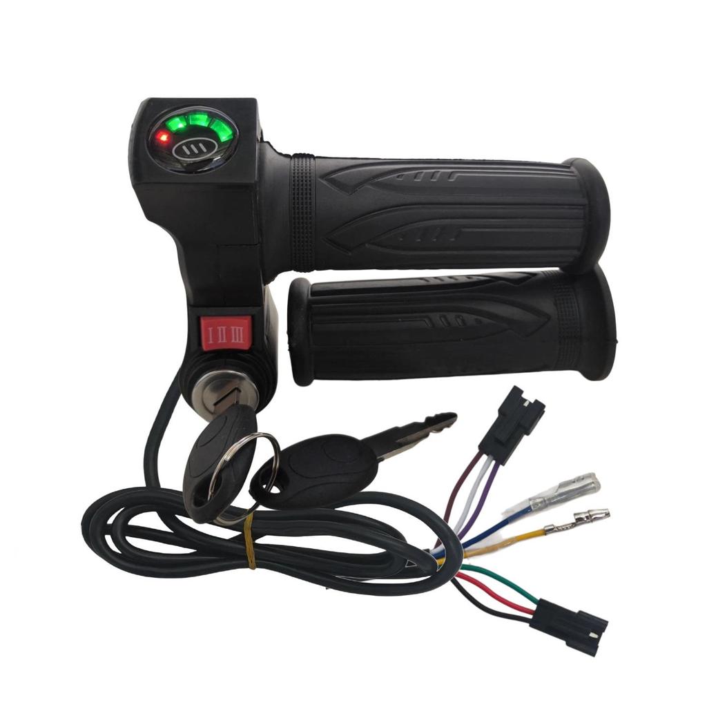 Four-Light Electric Vehicle Throttle with Lock Grip & Three-Speed Voltage Display