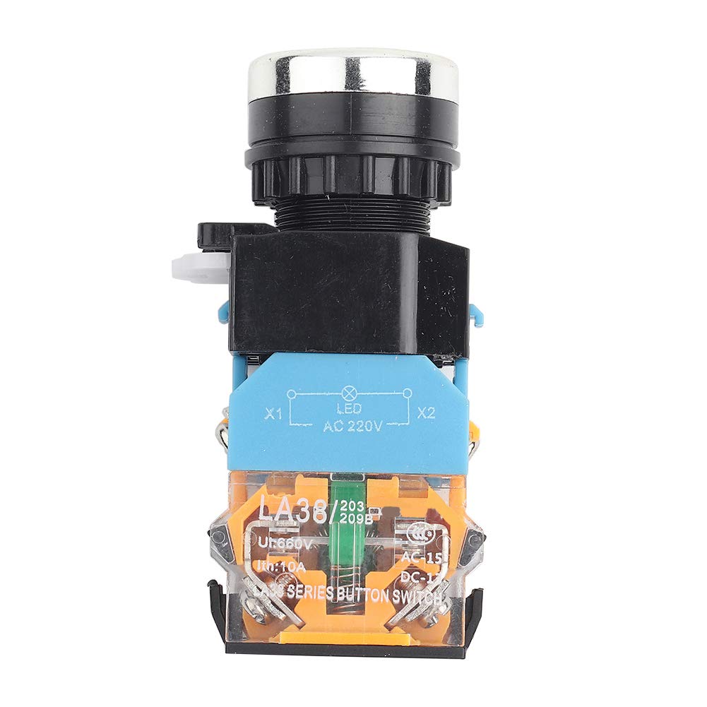 LA38-11DS Self-Locking Red Push Button Switch, 220V/380V 22mm Industrial Switches with LED Light