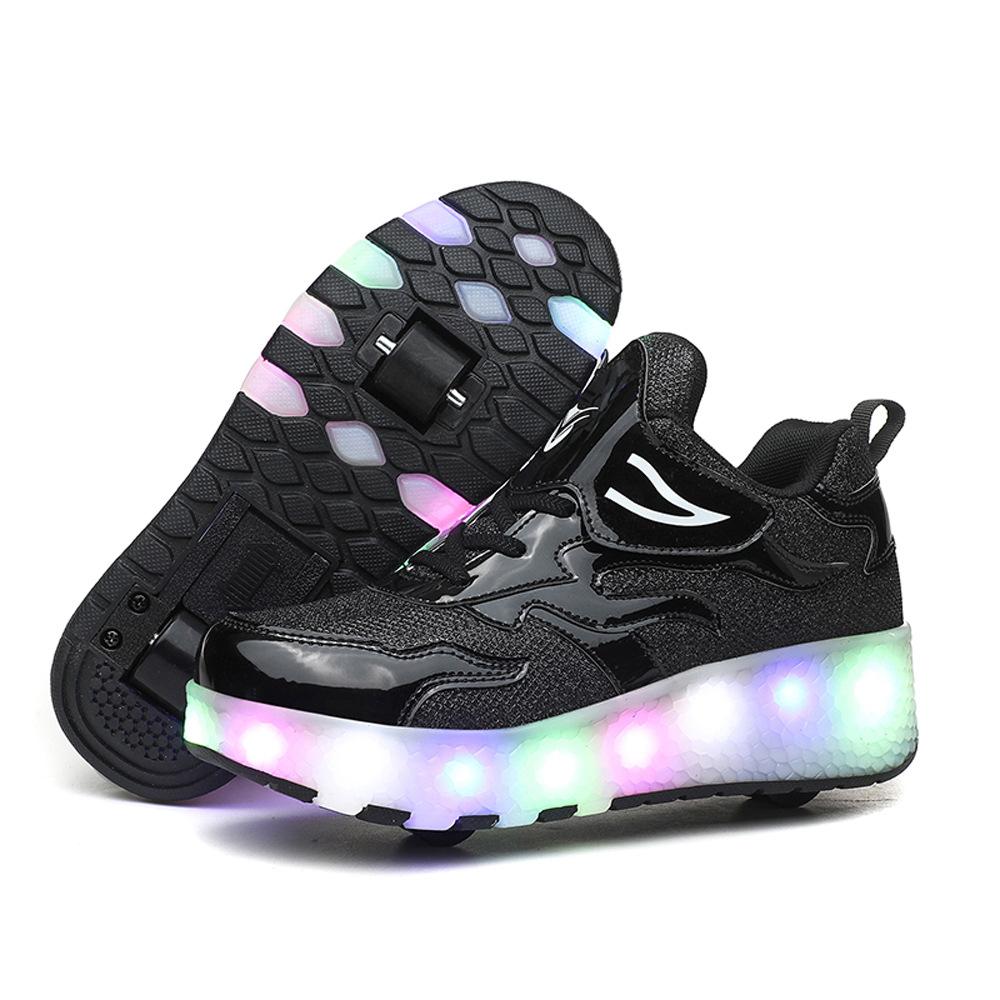 New Double-wheel Runaway Shoes, Boys and Girls Pulley Shoes Can Be Collected Variant Shoes, Skates with Lights, Luminous Shoes Manufacturers