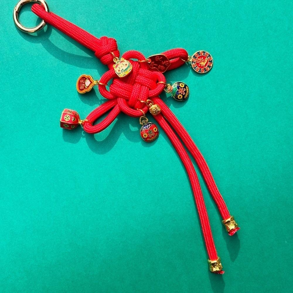 Retro Chinese Phone Chain Cute Fortune God Keyring Hand-woven Plutus Lucky Keychain  Decoration