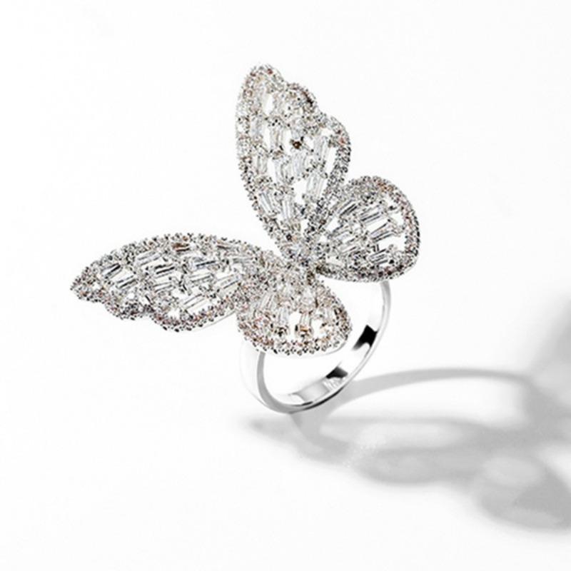 Butterfly Opening Ring Luxury Shiny Full Zircon Rings Women Fashion Engagement Bridal Wedding Finger Ring Female Jewelry