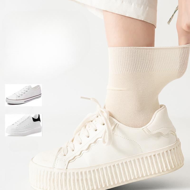 5 Pairs of White Stockings, Women's Mid-calf Socks, Spring and Autumn Boneless Socks, Versatile, Black Summer Thin Postpartum Socks