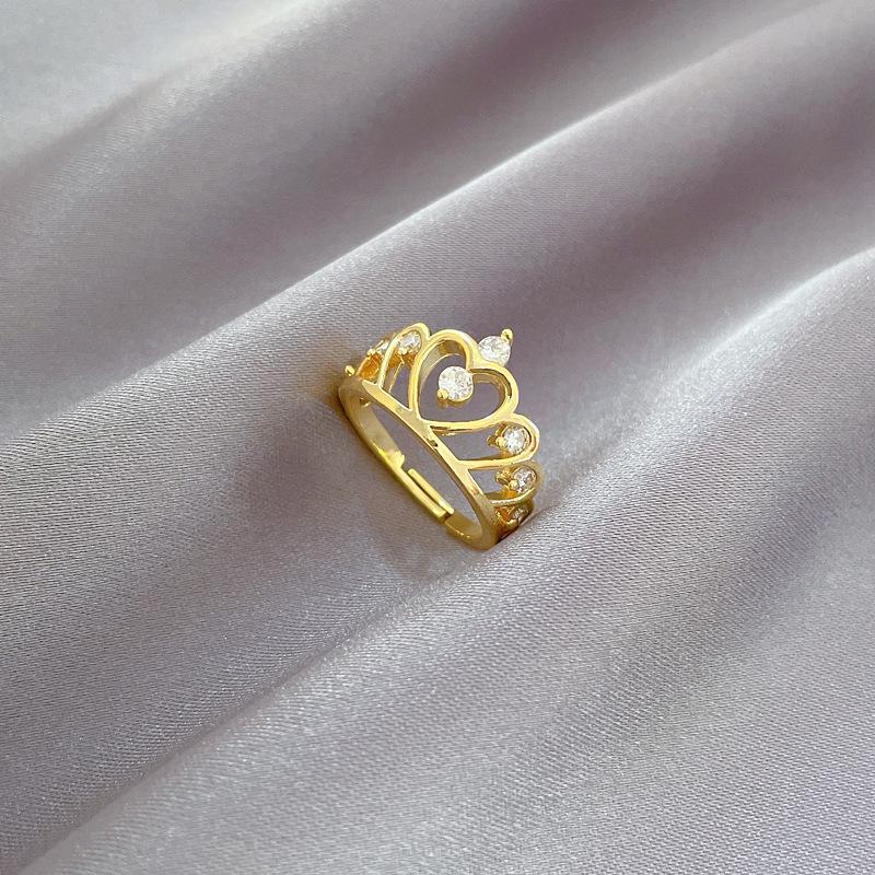 Real Gold Crown Empty Fashion Ring Opening Adjustable Simple Jewelry Japanese Ring Couple Ring