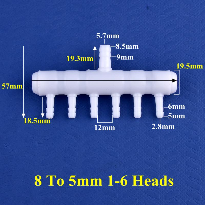 8-5mm 4~20 Head Oxygen Gas Diverter Aquarium Fish Tank Hose Joint Air Pump Oxygenation Distributor Porous Gas Drainage Connector