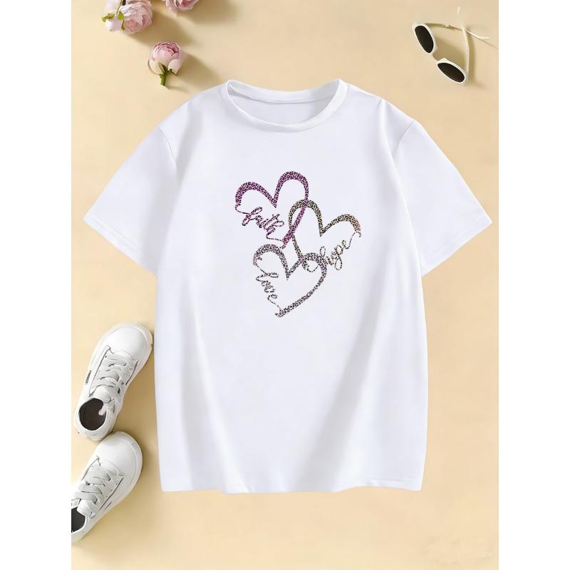 Leopard Print with Love Heart T Shirts Kids Children s T-shirt Boys Girls Summer Spring Casual Top Tee Shirt 110