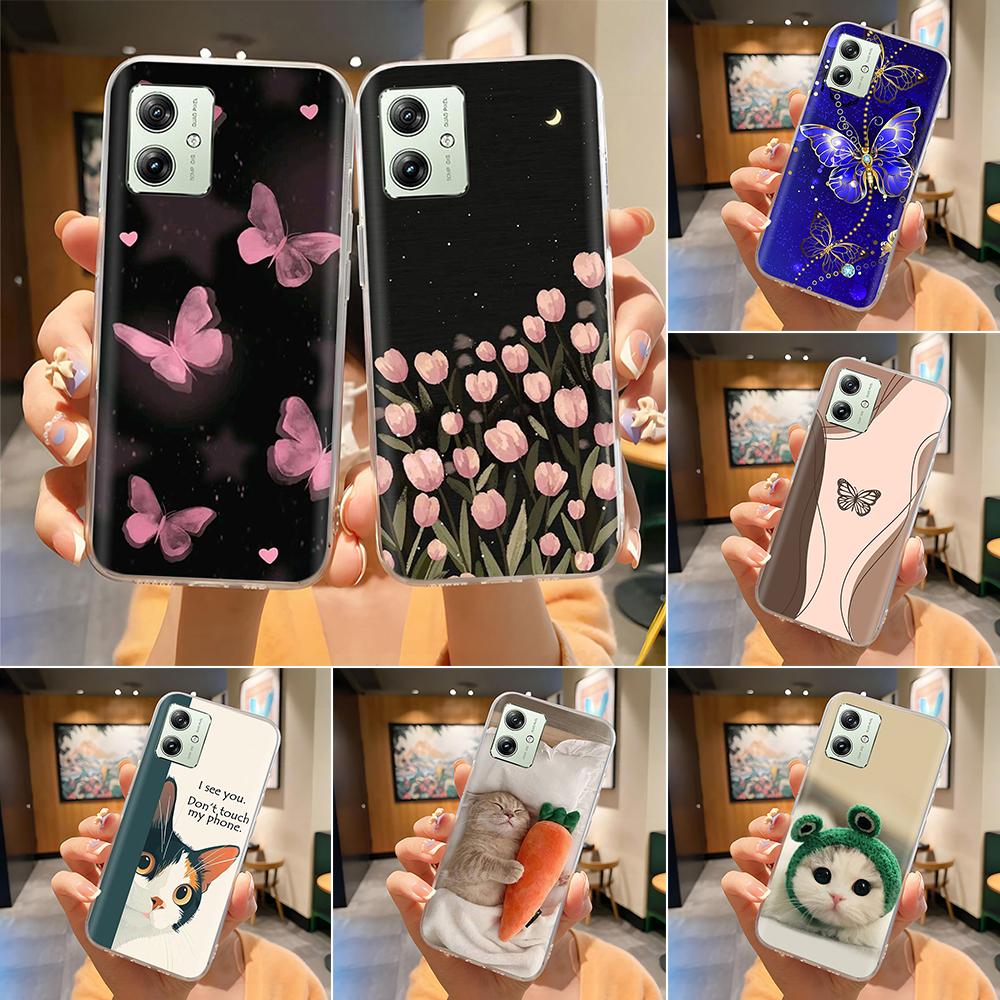 Soft Case For Moto G54 5G Case MotoG54 Silicone Phone Back Cover For Motorola Moto G54 Case XT-2343-1 Flower Love Heart Fundas