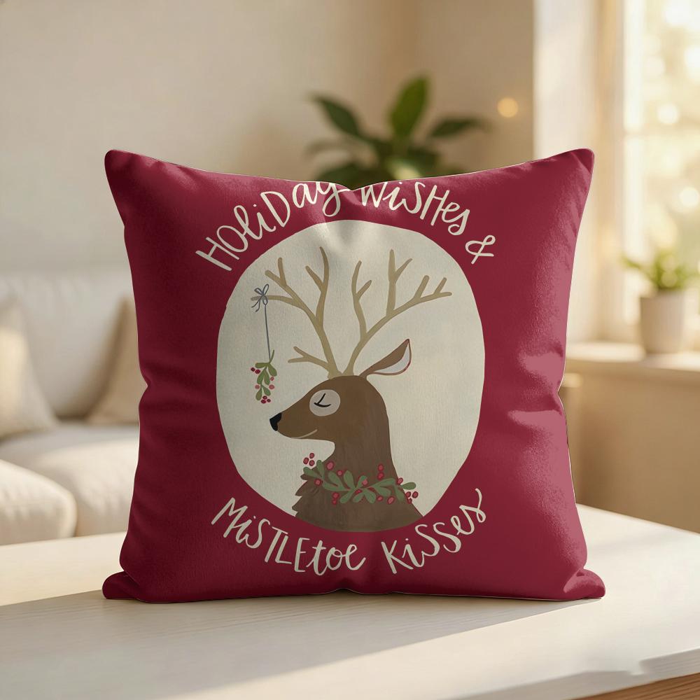 CUTE Christmas Reindeer Cushion Cover Silky Short Plush Invisible Zipper Dustproof Sofa Pillow Case For Home Decor