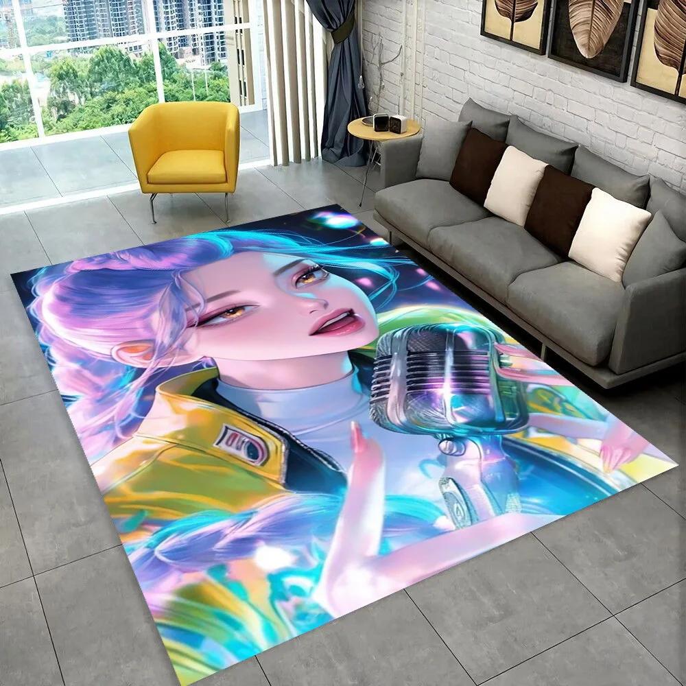

3D Kpop Demon Hunters Rumi Mira Zoey Cartoon Music Carpet Rug for Living Room Bedroom Home Sofa Decoration,kid Play Non-slip Mat 40x60cm( 15x23in )