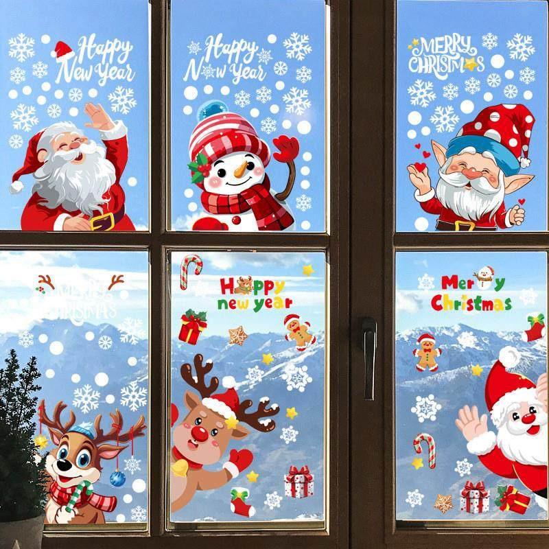 2025 Christmas Decorative Glass Window Stickers Santa Claus Snowman Elk Scene Layout Electrostatic Wall Sticker Xmas Ornaments