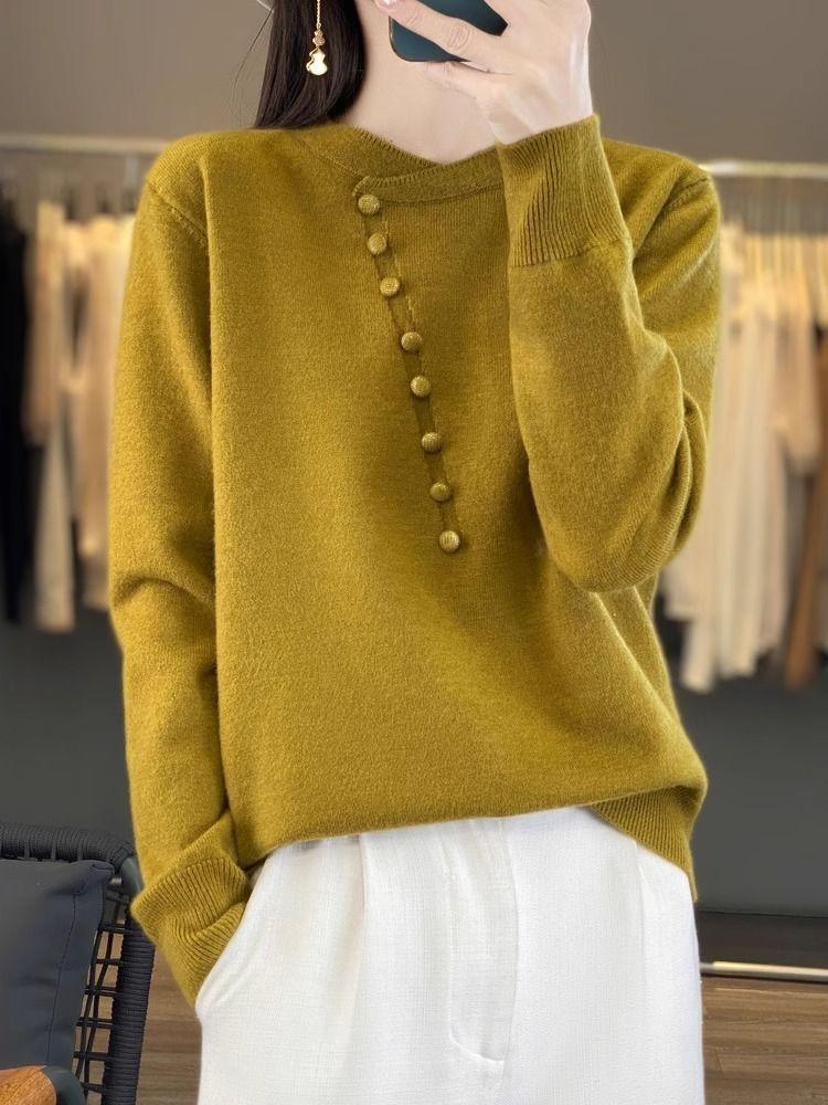 Damenpullover im chinesischen Stil Herbst und Winter Neue Damenbekleidung, Chinesischer Stil Retro Locker und Westlich Gestrickter Basis-Pullover