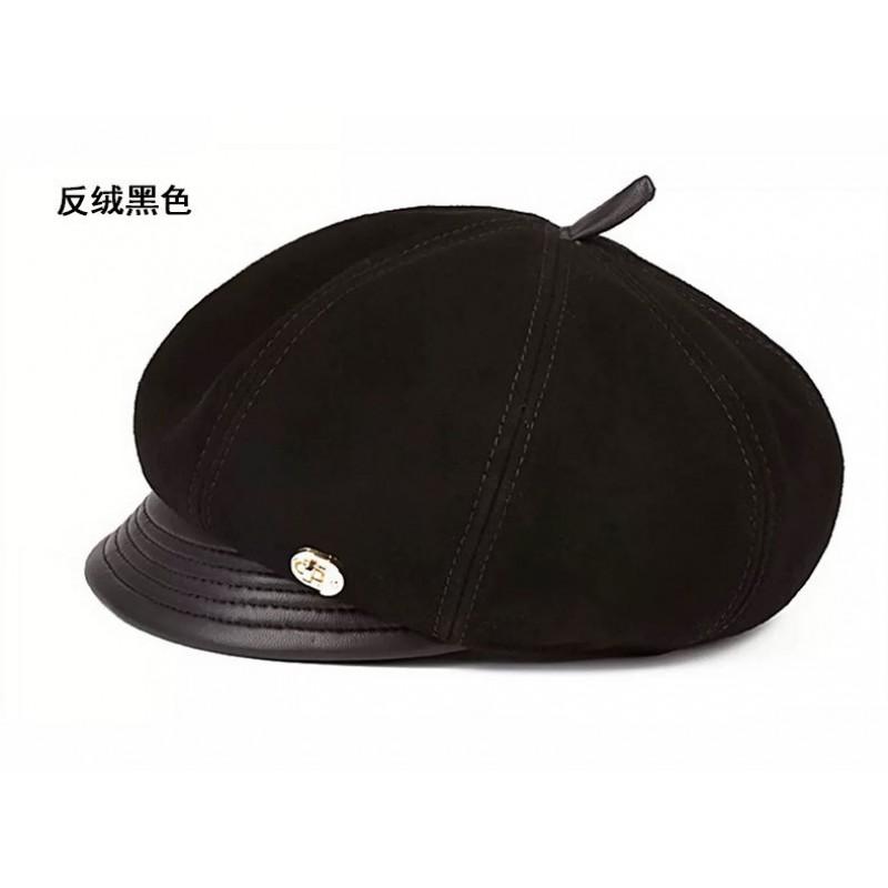 Womens Genuine Leather Beret Hat With Short Brim Foldable Adjustable Cap Winter Light Luxury Style